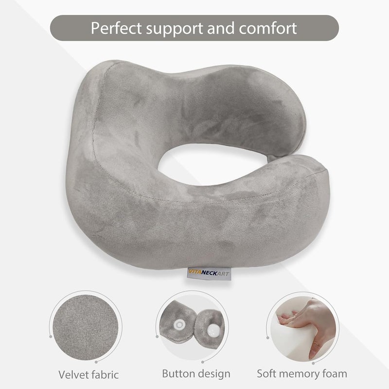 VITANECKART Hump Travel Pillow, High-end Memory Foam Neck Pillow, Double Support for Neck, Head and Chin, 360° Ergonomic Design Full Neck wrap Pillow, Suitable for Office, Airplane and car (Grey) - Image 5